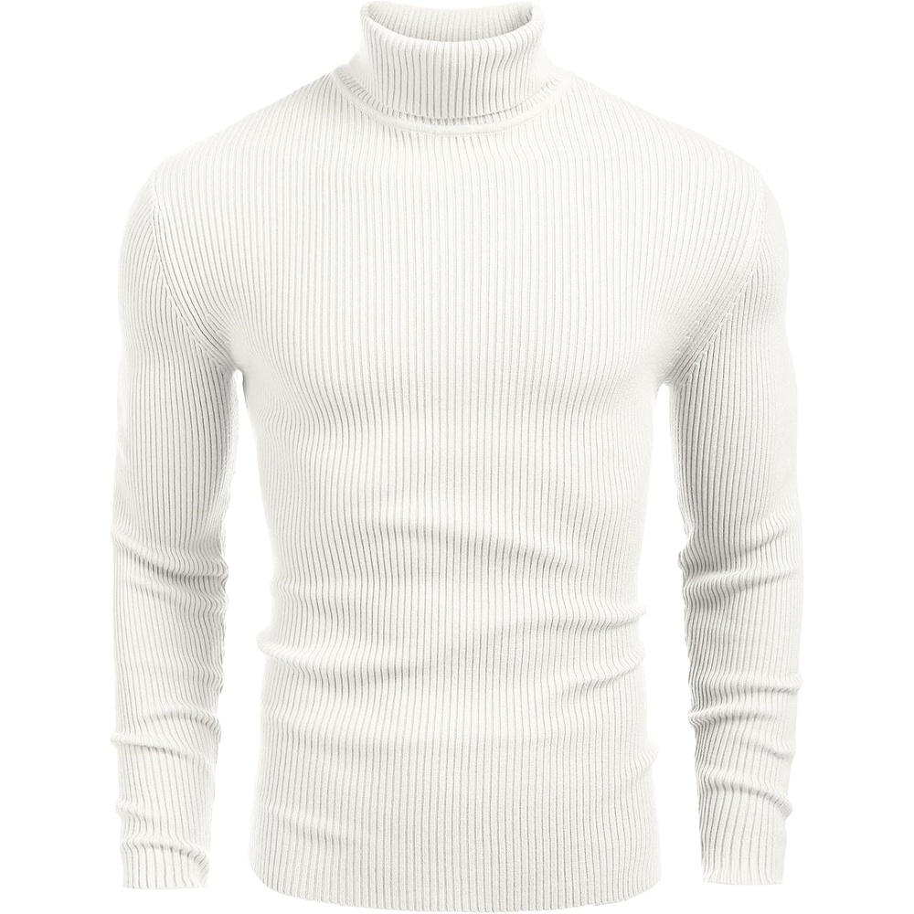 image:imageCOOFANDY Mens Ribbed Slim Fit Knitted Pullover Casual Turtleneck Sweater Premium antishrink knit turtleneck Soft warm amp stretchyperfect for casual work or outdoor wear in fallwinterWhite