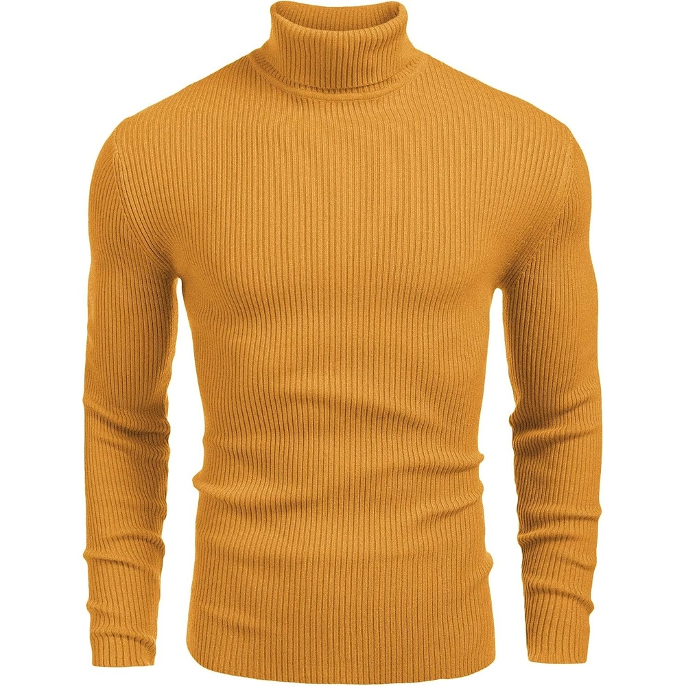 image:imageCOOFANDY Mens Ribbed Slim Fit Knitted Pullover Casual Turtleneck Sweater Premium antishrink knit turtleneck Soft warm amp stretchyperfect for casual work or outdoor wear in fallwinterYellow