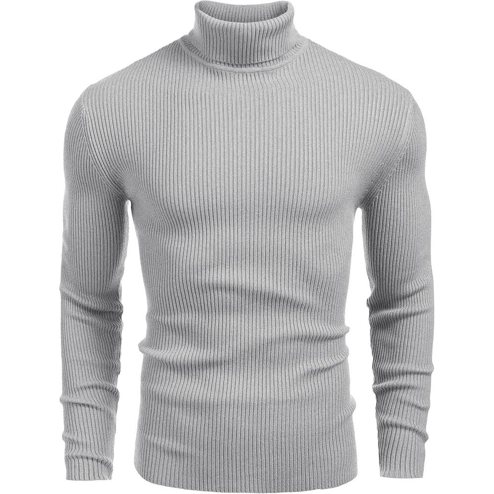 image:imageCOOFANDY Mens Ribbed Slim Fit Knitted Pullover Casual Turtleneck Sweater Premium antishrink knit turtleneck Soft warm amp stretchyperfect for casual work or outdoor wear in fallwinterGrey