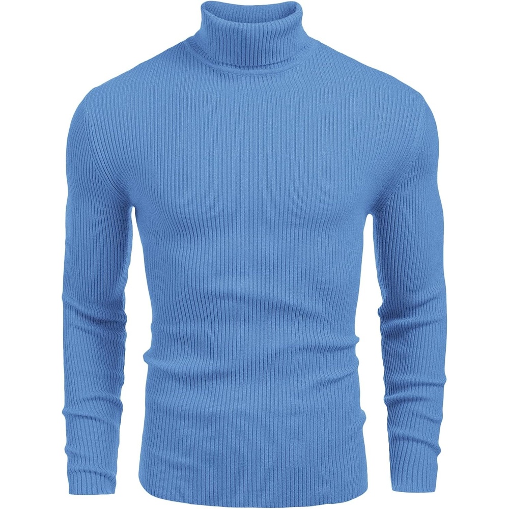 image:imageCOOFANDY Mens Ribbed Slim Fit Knitted Pullover Casual Turtleneck Sweater Premium antishrink knit turtleneck Soft warm amp stretchyperfect for casual work or outdoor wear in fallwinterLight Blue
