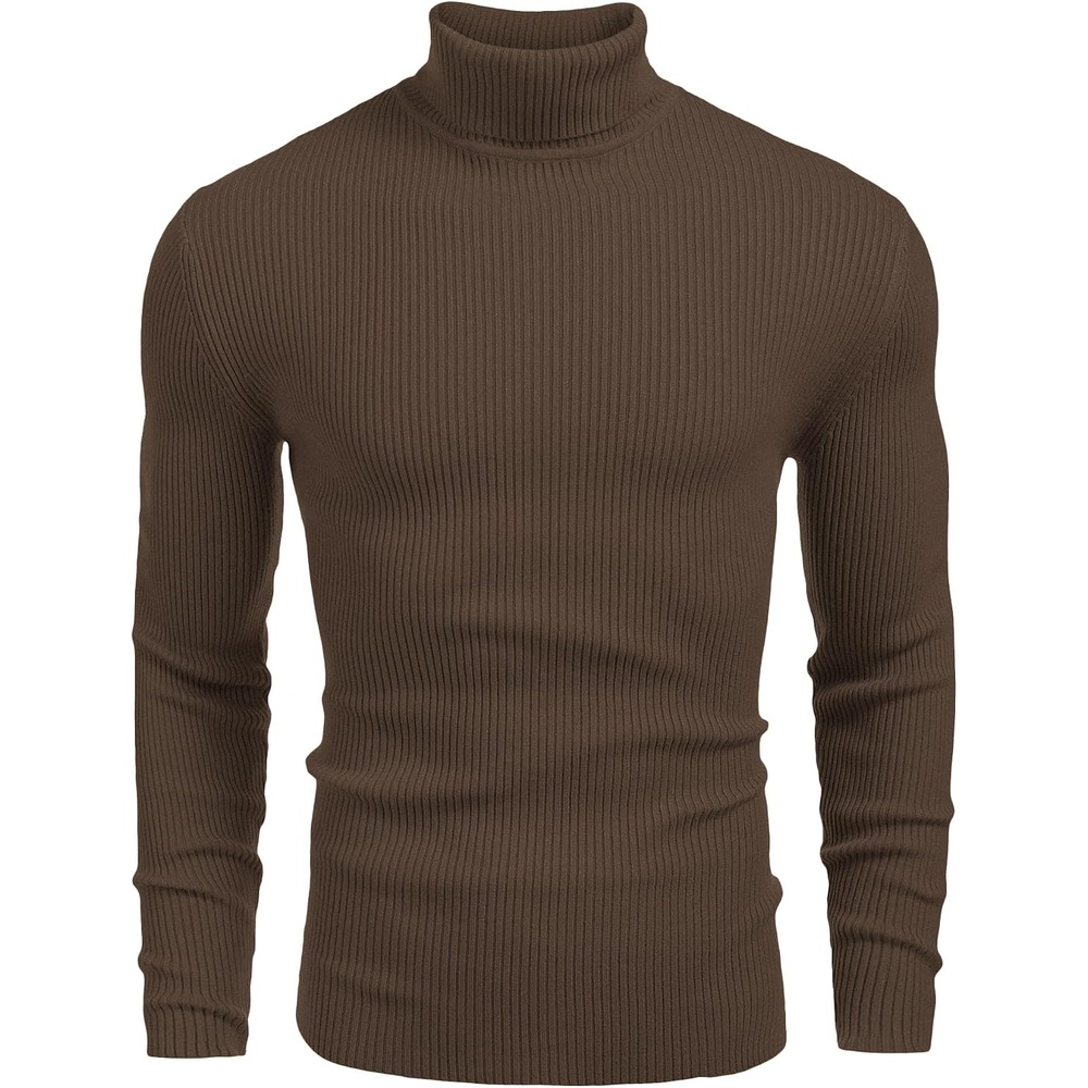 image:imageCOOFANDY Mens Ribbed Slim Fit Knitted Pullover Casual Turtleneck Sweater Premium antishrink knit turtleneck Soft warm amp stretchyperfect for casual work or outdoor wear in fallwinterDark Brown