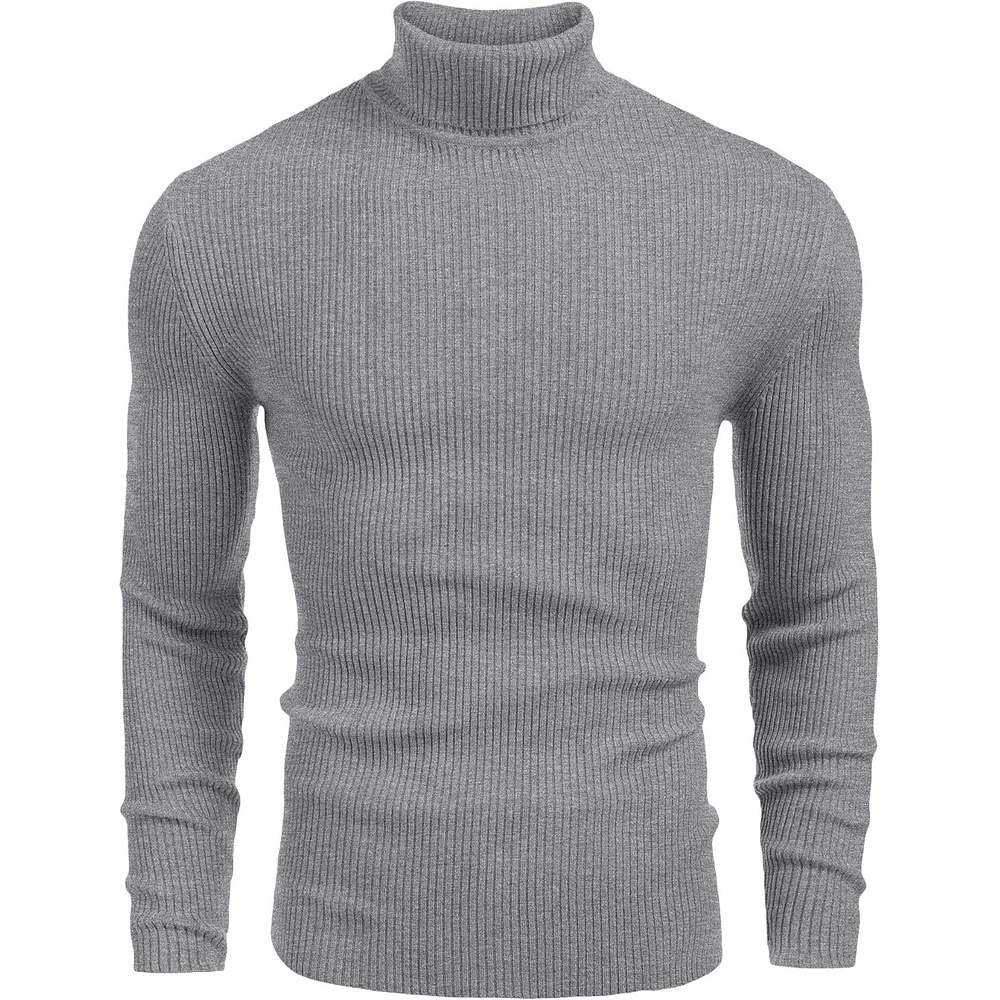 image:imageCOOFANDY Mens Ribbed Slim Fit Knitted Pullover Casual Turtleneck Sweater Premium antishrink knit turtleneck Soft warm amp stretchyperfect for casual work or outdoor wear in fallwinterMedium Grey