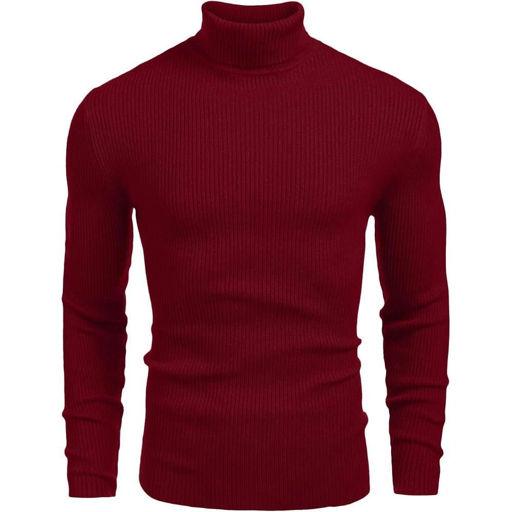 image:imageCOOFANDY Mens Ribbed Slim Fit Knitted Pullover Casual Turtleneck Sweater Premium antishrink knit turtleneck Soft warm amp stretchyperfect for casual work or outdoor wear in fallwinterWine Red