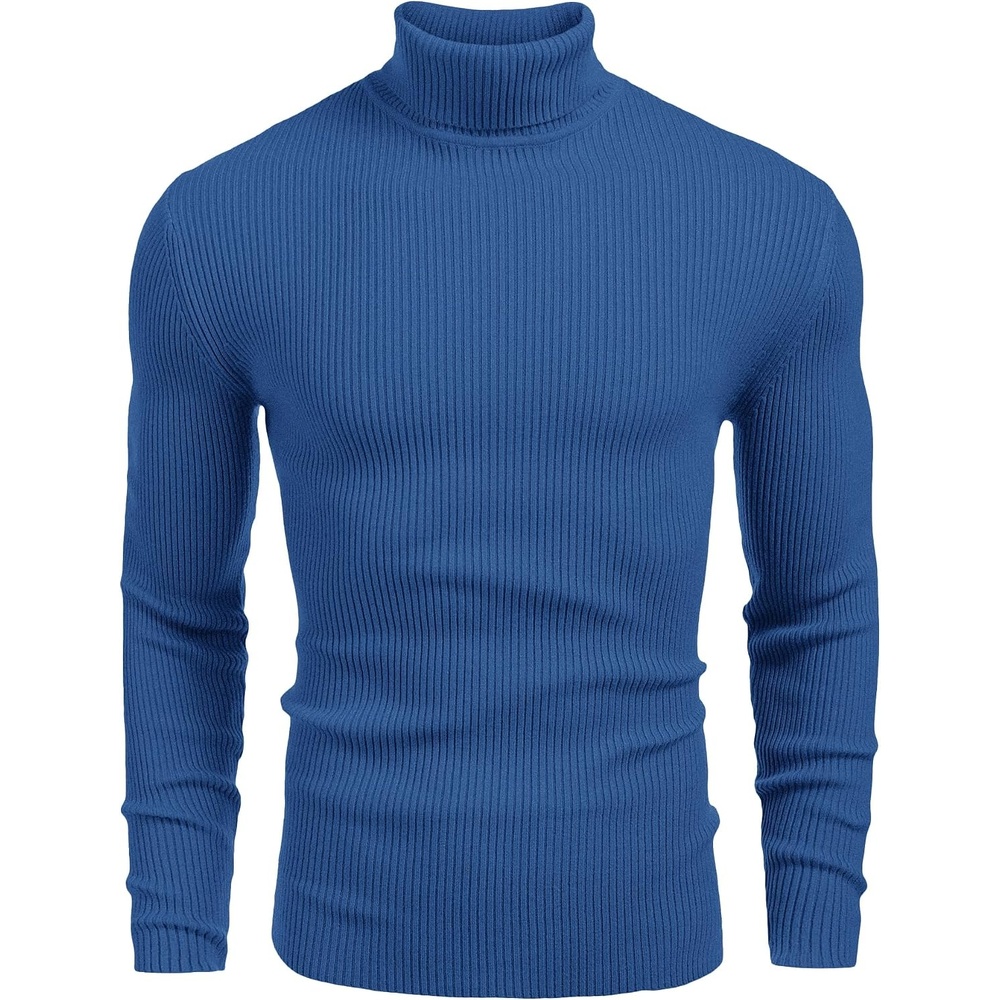 image:imageCOOFANDY Mens Ribbed Slim Fit Knitted Pullover Casual Turtleneck Sweater Premium antishrink knit turtleneck Soft warm amp stretchyperfect for casual work or outdoor wear in fallwinterCornflower Blue