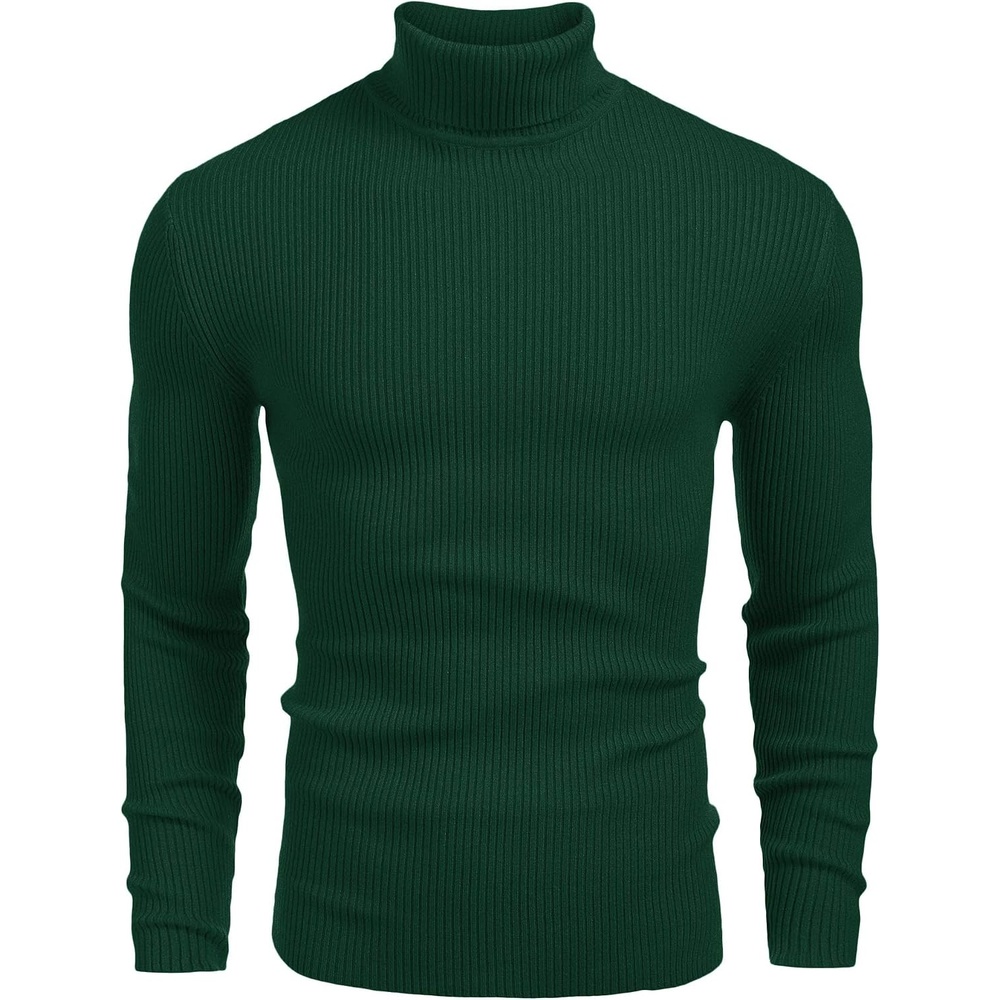image:imageCOOFANDY Mens Ribbed Slim Fit Knitted Pullover Casual Turtleneck Sweater Premium antishrink knit turtleneck Soft warm amp stretchyperfect for casual work or outdoor wear in fallwinterHunter Green