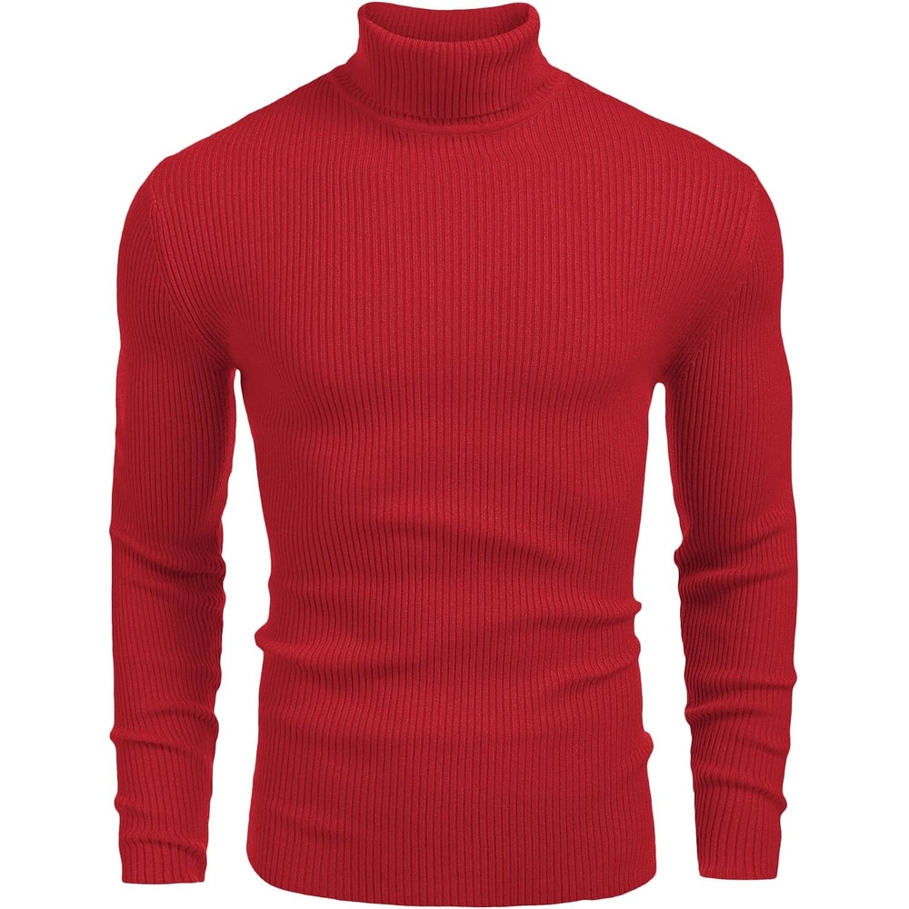 image:imageCOOFANDY Mens Ribbed Slim Fit Knitted Pullover Casual Turtleneck Sweater Premium antishrink knit turtleneck Soft warm amp stretchyperfect for casual work or outdoor wear in fallwinterRed