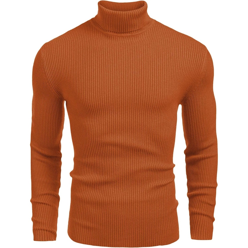 image:imageCOOFANDY Mens Ribbed Slim Fit Knitted Pullover Casual Turtleneck Sweater Premium antishrink knit turtleneck Soft warm amp stretchyperfect for casual work or outdoor wear in fallwinterBritish Tan