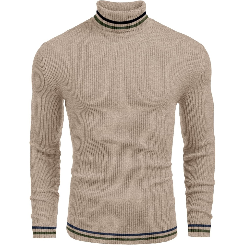 image:imageCOOFANDY Mens Ribbed Slim Fit Knitted Pullover Casual Turtleneck Sweater Premium antishrink knit turtleneck Soft warm amp stretchyperfect for casual work or outdoor wear in fallwinterKhaki 2