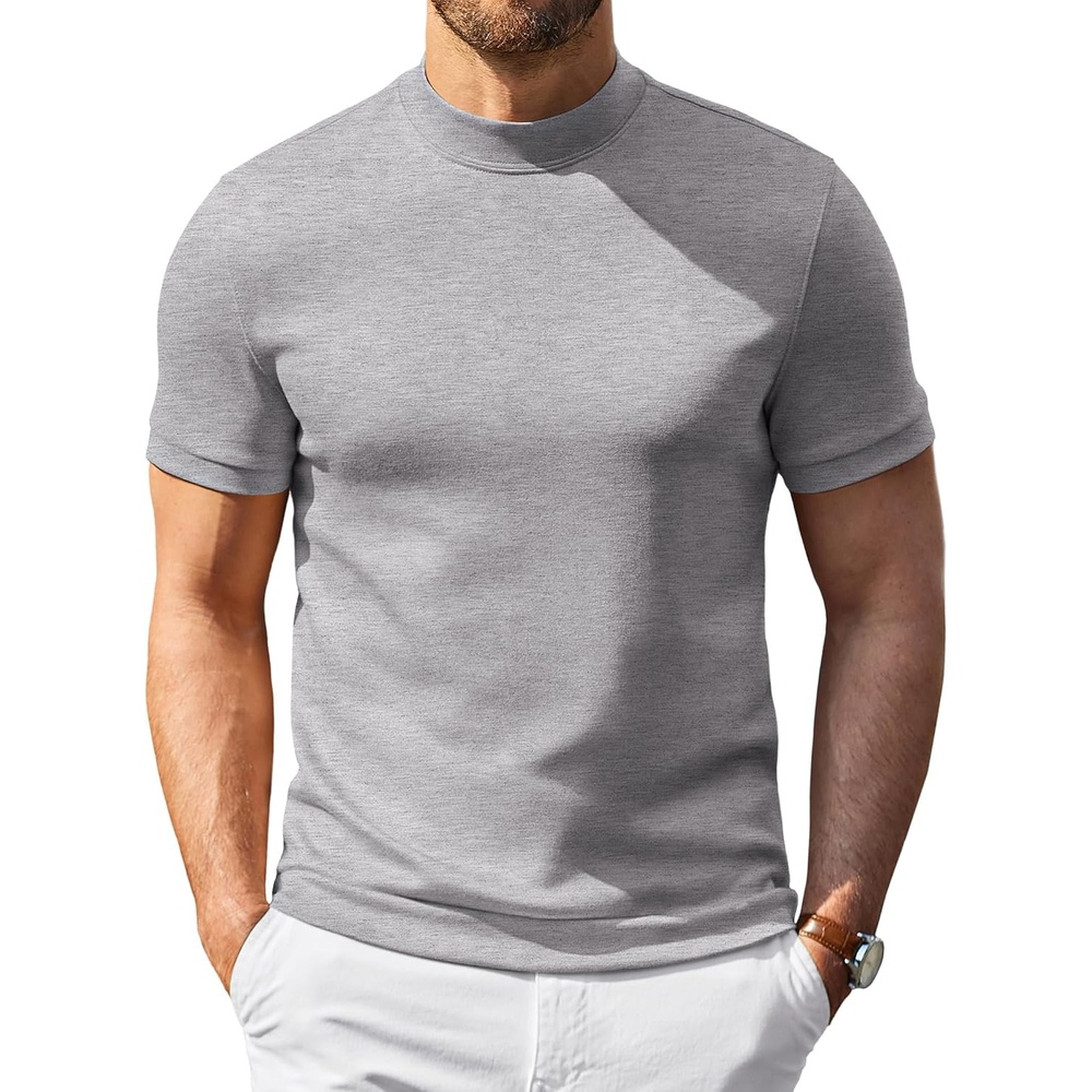 image:imageCOOFANDY Mens Short Sleeve Mock Neck Sweater Casual Slim Fit Basic Tops SilkySoft FabricShort Sleeve Mock NeckSlim Fit Basic TopBlazerReady LayeringBusiness Casual StyleFashionStylishLight Gray
