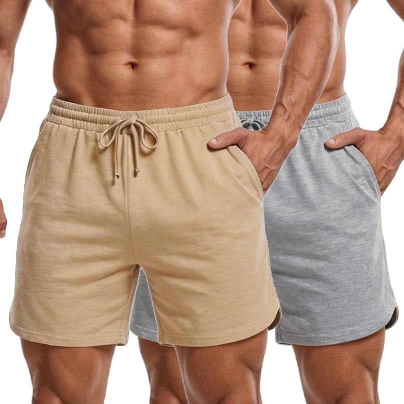 image:imageCOOFANDY Mens Sweat Shorts 2 Pack 7 Gym Workout Drawstring Jogger Shorts with PocketsKhakiGrey