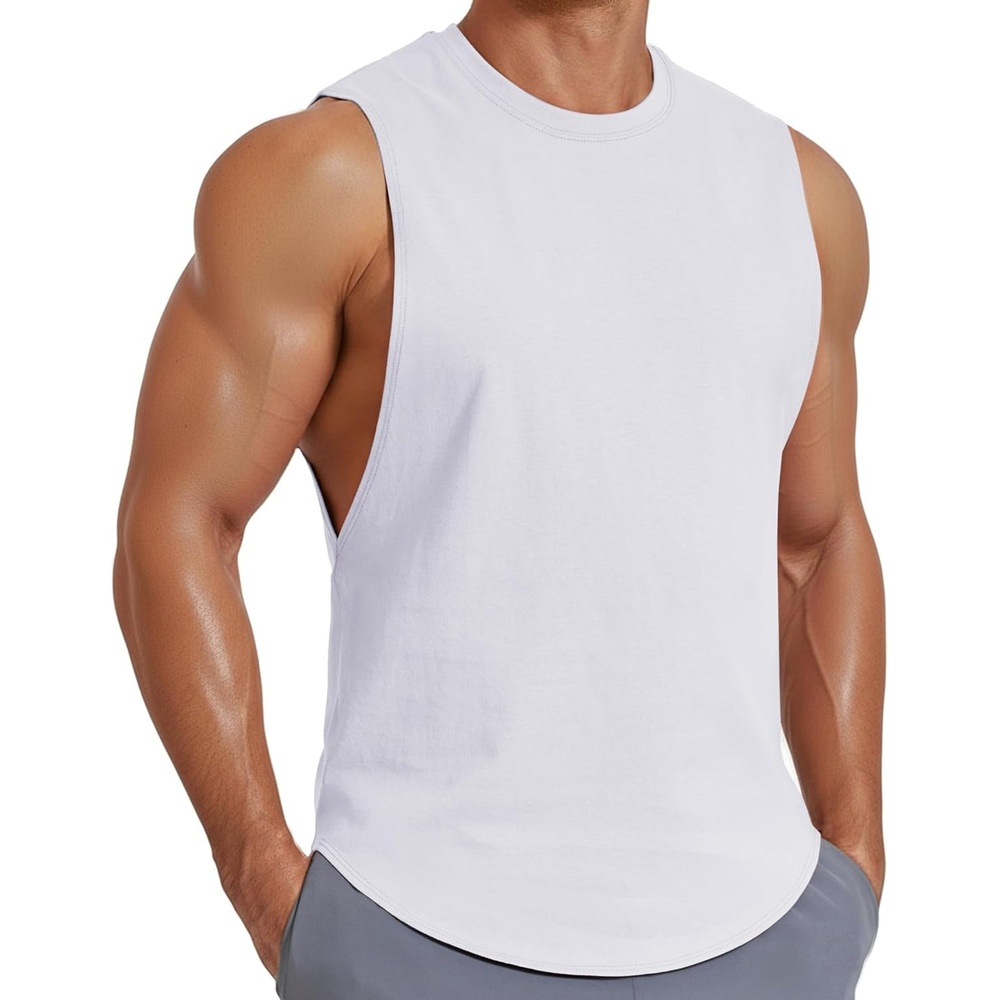 image:imageCOOFANDY Mens Workout Tank Tops Cotton Cut Off Sleeveless Muscle Gym Shirts  DropArmhole Tank Top Soft Breathable Cotton Fabric Athletic Sleeveless Tee Shirt Exercise Running Tank For Summer BeachWhite