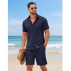 COOFANDY Men’s 2 Piece Outfit Summer Shorts Sets Short Sleeve Cotton Shirts | 100% Cotton,Shirt And Shorts Sets,Chest Pocket,Elastic Drawstring,Machine Washable.Beach,Vacation,Cruise,Travel,Wedding,Party(Navy)