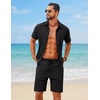 COOFANDY Men’s 2 Piece Outfit Summer Shorts Sets Short Sleeve Cotton Shirts | 100% Cotton,Shirt And Shorts Sets,Chest Pocket,Elastic Drawstring,Machine Washable.Beach,Vacation,Cruise,Travel,Wedding,Party(Black)