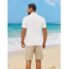 COOFANDY Men’s 2 Piece Outfit Summer Shorts Sets Short Sleeve Cotton Shirts | 100% Cotton,Shirt And Shorts Sets,Chest Pocket,Elastic Drawstring,Machine Washable.Beach,Vacation,Cruise,Travel,Wedding,Party(White/Light Khaki)