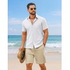 COOFANDY Men’s 2 Piece Outfit Summer Shorts Sets Short Sleeve Cotton Shirts | 100% Cotton,Shirt And Shorts Sets,Chest Pocket,Elastic Drawstring,Machine Washable.Beach,Vacation,Cruise,Travel,Wedding,Party(White/Light Khaki)