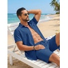 COOFANDY Men’s 2 Piece Outfit Summer Shorts Sets Short Sleeve Cotton Shirts | 100% Cotton,Shirt And Shorts Sets,Chest Pocket,Elastic Drawstring,Machine Washable.Beach,Vacation,Cruise,Travel,Wedding,Party(Blue)
