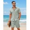 COOFANDY Men’s 2 Piece Outfit Summer Shorts Sets Short Sleeve Cotton Shirts | 100% Cotton,Shirt And Shorts Sets,Chest Pocket,Elastic Drawstring,Machine Washable.Beach,Vacation,Cruise,Travel,Wedding,Party(Green)