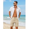 COOFANDY Men’s 2 Piece Outfit Summer Shorts Sets Short Sleeve Cotton Shirts | 100% Cotton,Shirt And Shorts Sets,Chest Pocket,Elastic Drawstring,Machine Washable.Beach,Vacation,Cruise,Travel,Wedding,Party(White/Light Khaki)