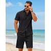COOFANDY Men’s 2 Piece Outfit Summer Shorts Sets Short Sleeve Cotton Shirts | 100% Cotton,Shirt And Shorts Sets,Chest Pocket,Elastic Drawstring,Machine Washable.Beach,Vacation,Cruise,Travel,Wedding,Party(Black)
