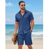 COOFANDY Men’s 2 Piece Outfit Summer Shorts Sets Short Sleeve Cotton Shirts | 100% Cotton,Shirt And Shorts Sets,Chest Pocket,Elastic Drawstring,Machine Washable.Beach,Vacation,Cruise,Travel,Wedding,Party(Blue)