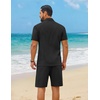 COOFANDY Men’s 2 Piece Outfit Summer Shorts Sets Short Sleeve Cotton Shirts | 100% Cotton,Shirt And Shorts Sets,Chest Pocket,Elastic Drawstring,Machine Washable.Beach,Vacation,Cruise,Travel,Wedding,Party(Black)