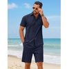 COOFANDY Men’s 2 Piece Outfit Summer Shorts Sets Short Sleeve Cotton Shirts | 100% Cotton,Shirt And Shorts Sets,Chest Pocket,Elastic Drawstring,Machine Washable.Beach,Vacation,Cruise,Travel,Wedding,Party(Navy)