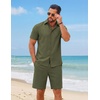 COOFANDY Men’s 2 Piece Outfit Summer Shorts Sets Short Sleeve Cotton Shirts | 100% Cotton,Shirt And Shorts Sets,Chest Pocket,Elastic Drawstring,Machine Washable.Beach,Vacation,Cruise,Travel,Wedding,Party(Army Green)