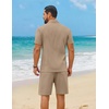 COOFANDY Men’s 2 Piece Outfit Summer Shorts Sets Short Sleeve Cotton Shirts | 100% Cotton,Shirt And Shorts Sets,Chest Pocket,Elastic Drawstring,Machine Washable.Beach,Vacation,Cruise,Travel,Wedding,Party(Khaki)