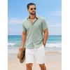 COOFANDY Men’s 2 Piece Outfit Summer Shorts Sets Short Sleeve Cotton Shirts | 100% Cotton,Shirt And Shorts Sets,Chest Pocket,Elastic Drawstring,Machine Washable.Beach,Vacation,Cruise,Travel,Wedding,Party(Green/White)