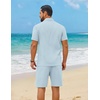 COOFANDY Men’s 2 Piece Outfit Summer Shorts Sets Short Sleeve Cotton Shirts | 100% Cotton,Shirt And Shorts Sets,Chest Pocket,Elastic Drawstring,Machine Washable.Beach,Vacation,Cruise,Travel,Wedding,Party(Light Blue)
