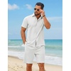 COOFANDY Men’s 2 Piece Outfit Summer Shorts Sets Short Sleeve Cotton Shirts | 100% Cotton,Shirt And Shorts Sets,Chest Pocket,Elastic Drawstring,Machine Washable.Beach,Vacation,Cruise,Travel,Wedding,Party(01_white)
