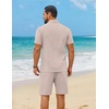 COOFANDY Men’s 2 Piece Outfit Summer Shorts Sets Short Sleeve Cotton Shirts | 100% Cotton,Shirt And Shorts Sets,Chest Pocket,Elastic Drawstring,Machine Washable.Beach,Vacation,Cruise,Travel,Wedding,Party(Champagne Beige)