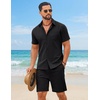 COOFANDY Men’s 2 Piece Outfit Summer Shorts Sets Short Sleeve Cotton Shirts | 100% Cotton,Shirt And Shorts Sets,Chest Pocket,Elastic Drawstring,Machine Washable.Beach,Vacation,Cruise,Travel,Wedding,Party(Black)