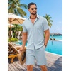 COOFANDY Men’s 2 Piece Outfit Summer Shorts Sets Short Sleeve Cotton Shirts | 100% Cotton,Shirt And Shorts Sets,Chest Pocket,Elastic Drawstring,Machine Washable.Beach,Vacation,Cruise,Travel,Wedding,Party(Light Blue)