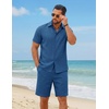 COOFANDY Men’s 2 Piece Outfit Summer Shorts Sets Short Sleeve Cotton Shirts | 100% Cotton,Shirt And Shorts Sets,Chest Pocket,Elastic Drawstring,Machine Washable.Beach,Vacation,Cruise,Travel,Wedding,Party(Blue)