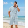 COOFANDY Men’s 2 Piece Outfit Summer Shorts Sets Short Sleeve Cotton Shirts | 100% Cotton,Shirt And Shorts Sets,Chest Pocket,Elastic Drawstring,Machine Washable.Beach,Vacation,Cruise,Travel,Wedding,Party(Light Blue)