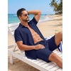 COOFANDY Men’s 2 Piece Outfit Summer Shorts Sets Short Sleeve Cotton Shirts | 100% Cotton,Shirt And Shorts Sets,Chest Pocket,Elastic Drawstring,Machine Washable.Beach,Vacation,Cruise,Travel,Wedding,Party(Navy)
