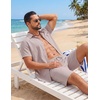 COOFANDY Men’s 2 Piece Outfit Summer Shorts Sets Short Sleeve Cotton Shirts | 100% Cotton,Shirt And Shorts Sets,Chest Pocket,Elastic Drawstring,Machine Washable.Beach,Vacation,Cruise,Travel,Wedding,Party(Champagne Beige)