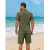 COOFANDY Men’s 2 Piece Outfit Summer Shorts Sets Short Sleeve Cotton Shirts | 100% Cotton,Shirt And Shorts Sets,Chest Pocket,Elastic Drawstring,Machine Washable.Beach,Vacation,Cruise,Travel,Wedding,Party(Army Green)