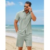 COOFANDY Men’s 2 Piece Outfit Summer Shorts Sets Short Sleeve Cotton Shirts | 100% Cotton,Shirt And Shorts Sets,Chest Pocket,Elastic Drawstring,Machine Washable.Beach,Vacation,Cruise,Travel,Wedding,Party(Green)