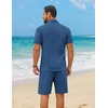 COOFANDY Men’s 2 Piece Outfit Summer Shorts Sets Short Sleeve Cotton Shirts | 100% Cotton,Shirt And Shorts Sets,Chest Pocket,Elastic Drawstring,Machine Washable.Beach,Vacation,Cruise,Travel,Wedding,Party(Blue)