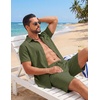 COOFANDY Men’s 2 Piece Outfit Summer Shorts Sets Short Sleeve Cotton Shirts | 100% Cotton,Shirt And Shorts Sets,Chest Pocket,Elastic Drawstring,Machine Washable.Beach,Vacation,Cruise,Travel,Wedding,Party(Army Green)