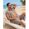 COOFANDY Men’s 2 Piece Outfit Summer Shorts Sets Short Sleeve Cotton Shirts | 100% Cotton,Shirt And Shorts Sets,Chest Pocket,Elastic Drawstring,Machine Washable.Beach,Vacation,Cruise,Travel,Wedding,Party(Khaki)