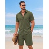 COOFANDY Men’s 2 Piece Outfit Summer Shorts Sets Short Sleeve Cotton Shirts | 100% Cotton,Shirt And Shorts Sets,Chest Pocket,Elastic Drawstring,Machine Washable.Beach,Vacation,Cruise,Travel,Wedding,Party(Army Green)