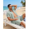 COOFANDY Men’s 2 Piece Outfit Summer Shorts Sets Short Sleeve Cotton Shirts | 100% Cotton,Shirt And Shorts Sets,Chest Pocket,Elastic Drawstring,Machine Washable.Beach,Vacation,Cruise,Travel,Wedding,Party(Green)