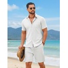 COOFANDY Men’s 2 Piece Outfit Summer Shorts Sets Short Sleeve Cotton Shirts | 100% Cotton,Shirt And Shorts Sets,Chest Pocket,Elastic Drawstring,Machine Washable.Beach,Vacation,Cruise,Travel,Wedding,Party(01_white)