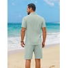 COOFANDY Men’s 2 Piece Outfit Summer Shorts Sets Short Sleeve Cotton Shirts | 100% Cotton,Shirt And Shorts Sets,Chest Pocket,Elastic Drawstring,Machine Washable.Beach,Vacation,Cruise,Travel,Wedding,Party(Green)