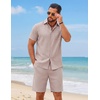 COOFANDY Men’s 2 Piece Outfit Summer Shorts Sets Short Sleeve Cotton Shirts | 100% Cotton,Shirt And Shorts Sets,Chest Pocket,Elastic Drawstring,Machine Washable.Beach,Vacation,Cruise,Travel,Wedding,Party(Champagne Beige)