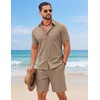COOFANDY Men’s 2 Piece Outfit Summer Shorts Sets Short Sleeve Cotton Shirts | 100% Cotton,Shirt And Shorts Sets,Chest Pocket,Elastic Drawstring,Machine Washable.Beach,Vacation,Cruise,Travel,Wedding,Party(Khaki)