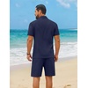 COOFANDY Men’s 2 Piece Outfit Summer Shorts Sets Short Sleeve Cotton Shirts | 100% Cotton,Shirt And Shorts Sets,Chest Pocket,Elastic Drawstring,Machine Washable.Beach,Vacation,Cruise,Travel,Wedding,Party(Navy)